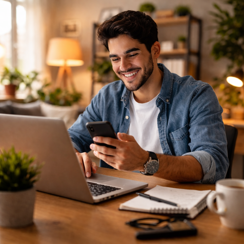 Male chatting through laptop